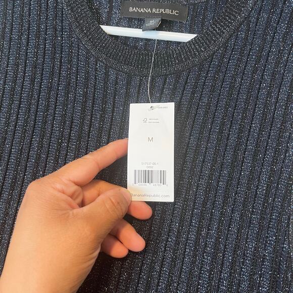 Banana Republic Lustro Metallic Sweater Dress Navy Metallic Stripes Medium‎ New - Picture 8 of 9